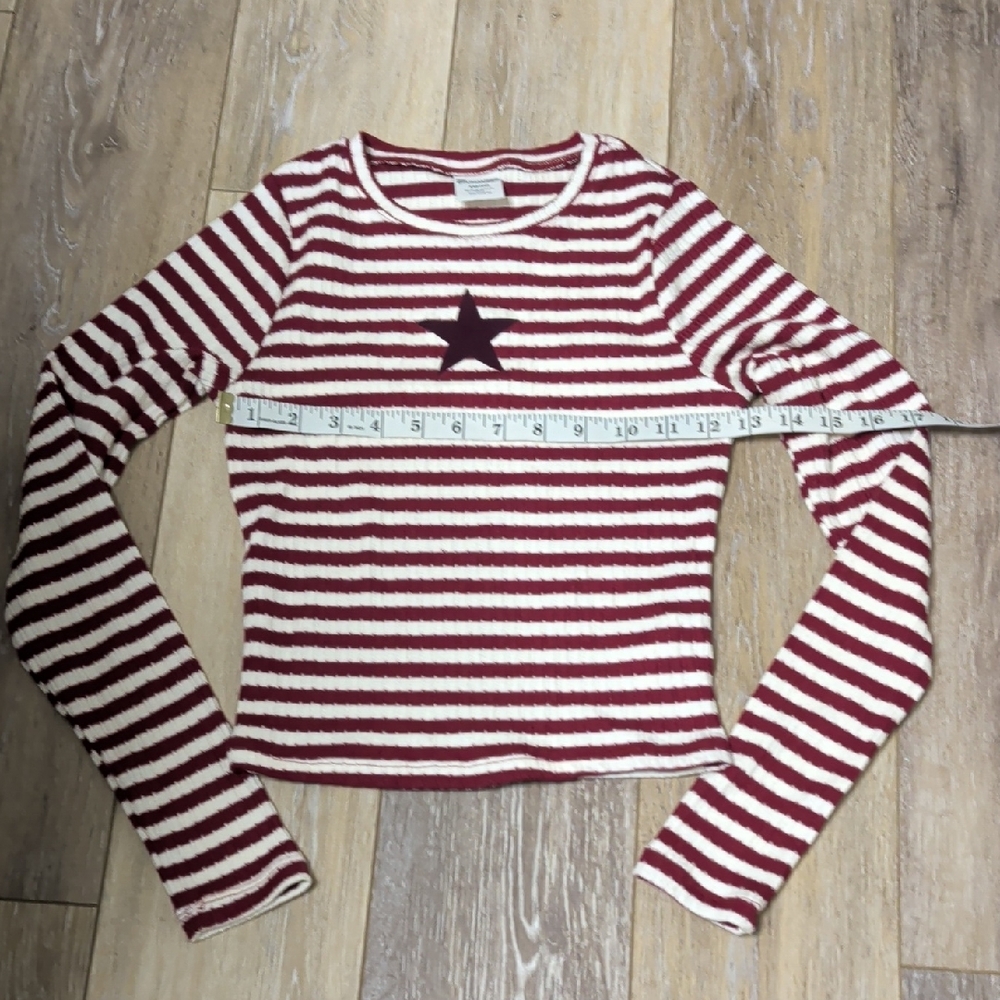 No Boundaries Red & Cream Striped Star Crop Top